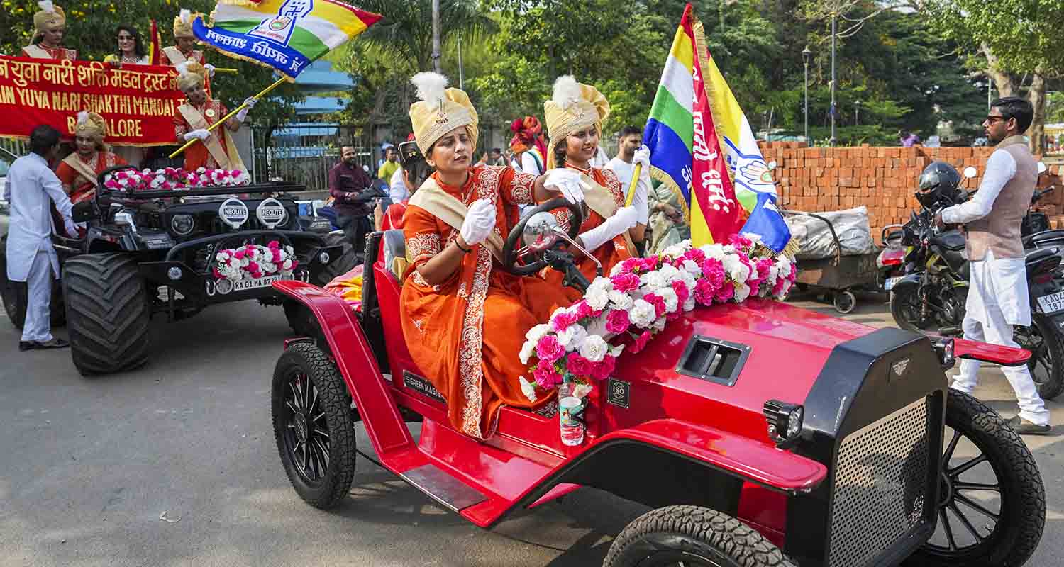 Bengaluru: People take part in a religious procession on the occasion of Mahavir Jayanti in Bengaluru, Karnataka, on Thursday.