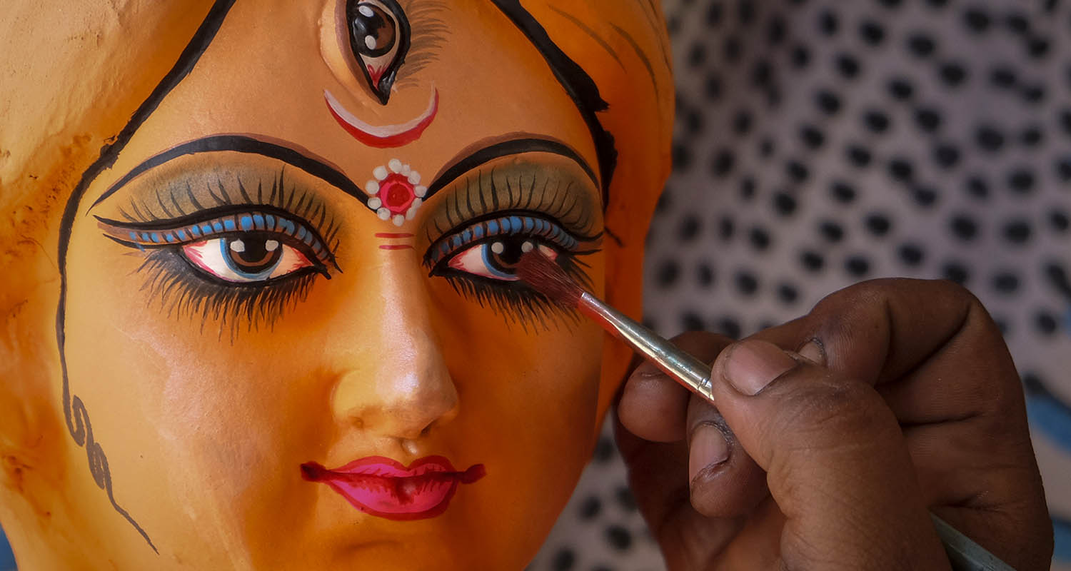 Gurugram: An artisan works on an idol of Goddess Durga ahead of the Durga Puja festival, in Gurugram, Haryana, on Friday.