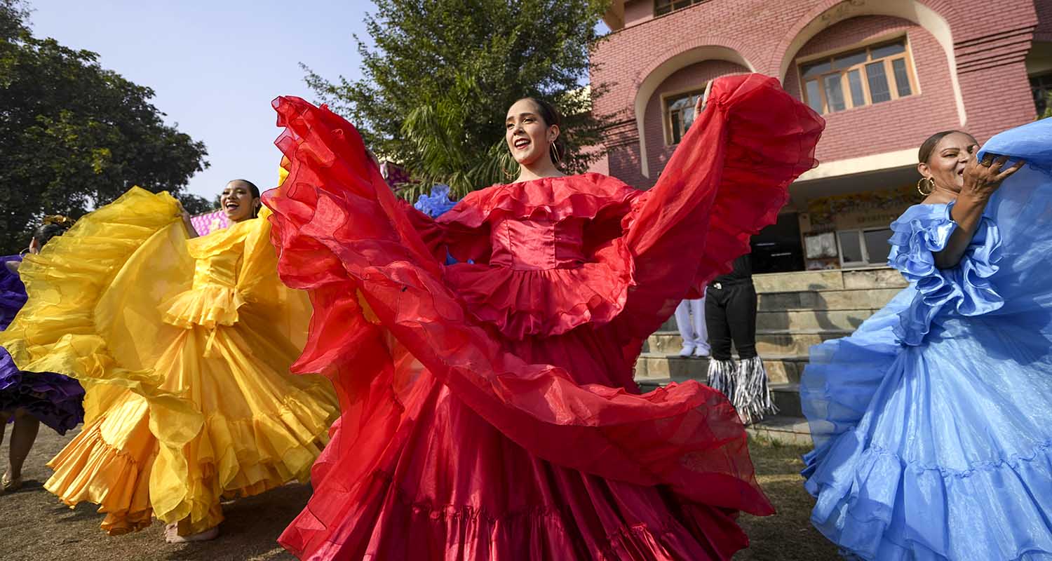 Colombian dance delegation members perform during the 12th Amritsar International Folk Festival, in Amritsar, on Wednesday.