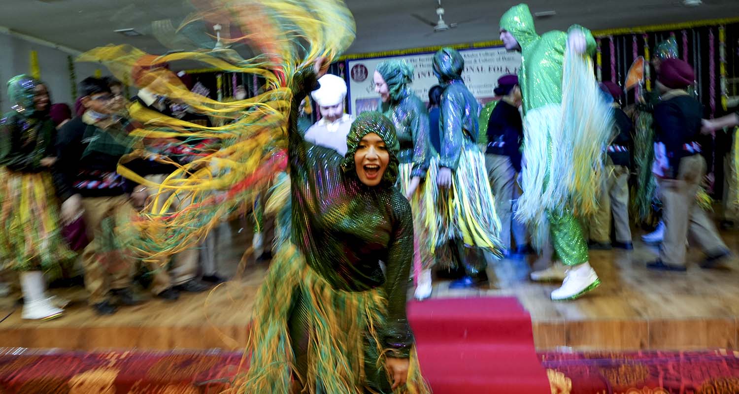 Colombian dance delegation members perform during the 12th Amritsar International Folk Festival, in Amritsar, on Wednesday.