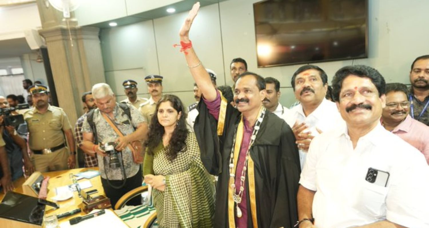 Vv Rajesh VV Rajesh elected as first BJP mayor in Kerala