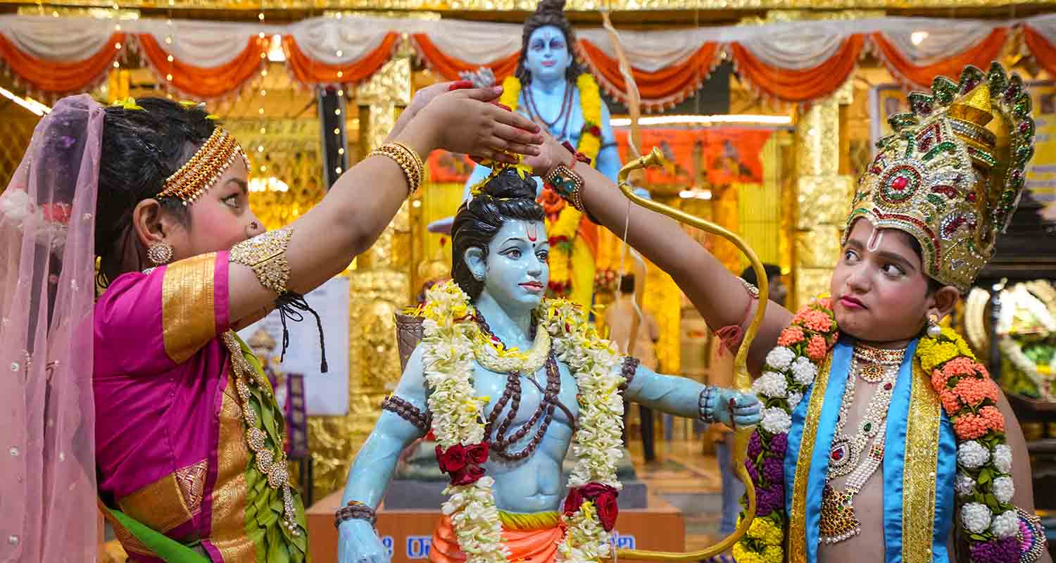 Children dressed as Lord Ram and Goddess Sita at a temple during the Ram Navami festival, in Bengaluru, on Thursday. Children dressed as Lord Ram and Goddess Sita at a temple during the Ram Navami festival, in Bengaluru, on Thursday.