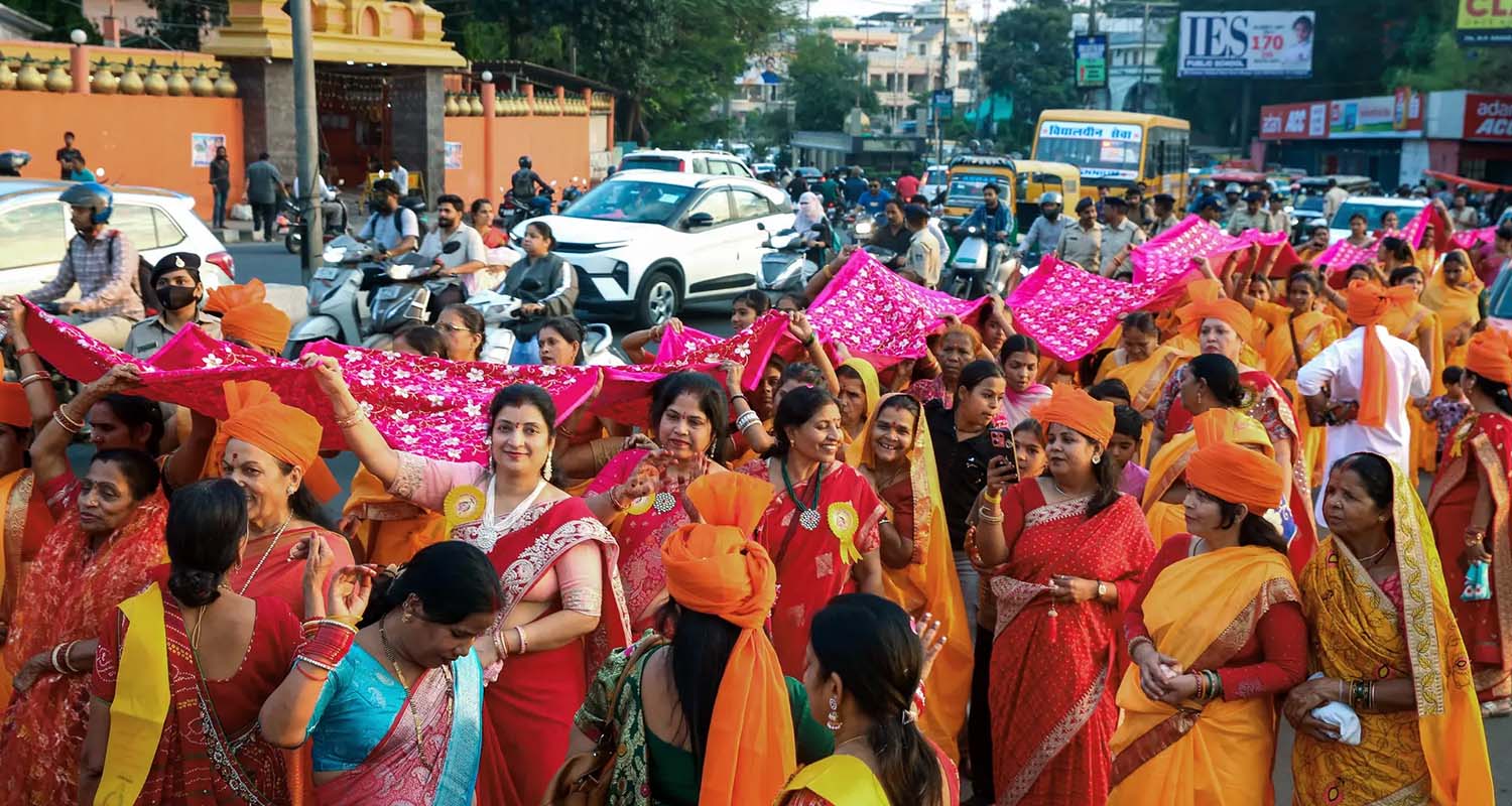 Artists perform a dance during the 'Nrityam' dance event at the Jaipur National University, Jaipur.
