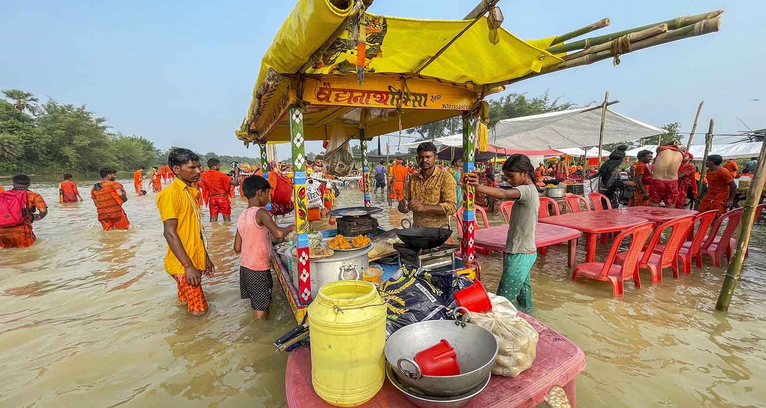 Banka: Vessels used by ‘kanwariyas’ for filling Ganga river water, kept near a camp during their pilgrimage in the holy month of ‘Shravan’, in Banka district of Bihar, on Wednesday.