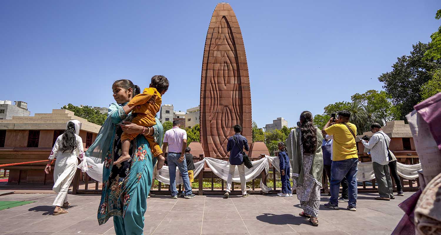 People visit the Jallianwala Bagh on the 107th anniversary of the Jallianwala Bagh massacre, in Amritsar, Punjab, on Monday.