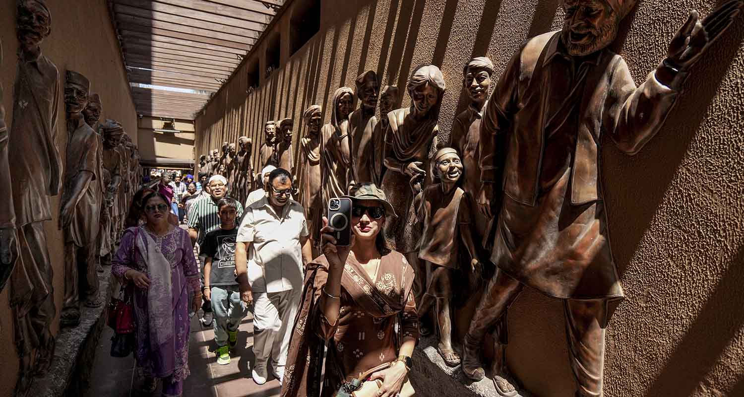 People visit the Jallianwala Bagh on the 107th anniversary of the Jallianwala Bagh massacre, in Amritsar, Punjab, on Monday.
